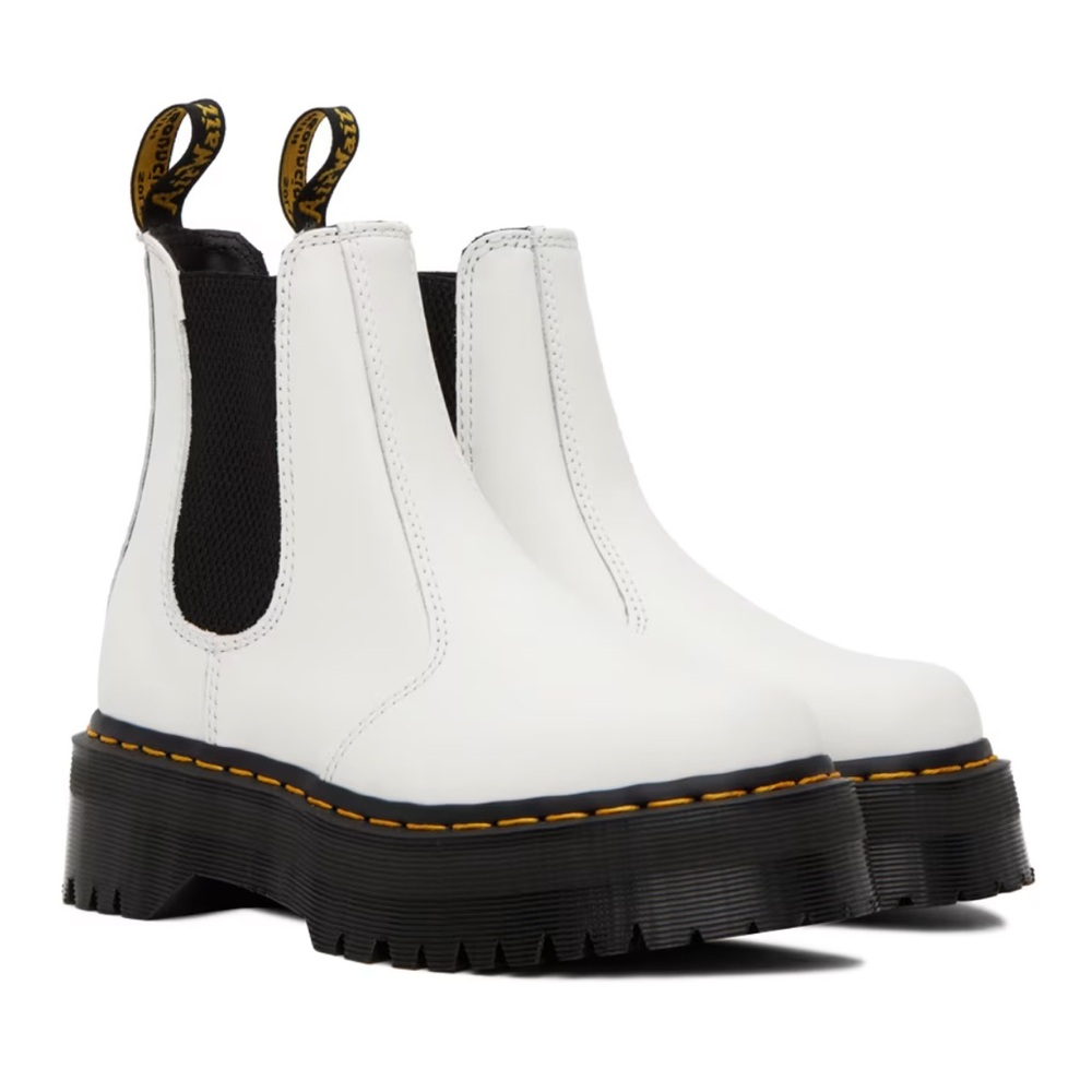 Dr. Martens 2976 White Smooth Leather Platform Chelsea Boots